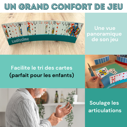 Lot de 4 supports de cartes en bois – Porte-cartes à jouer incurvés Premium