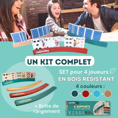 Lot de 4 supports de cartes en bois – Porte-cartes à jouer incurvés Premium