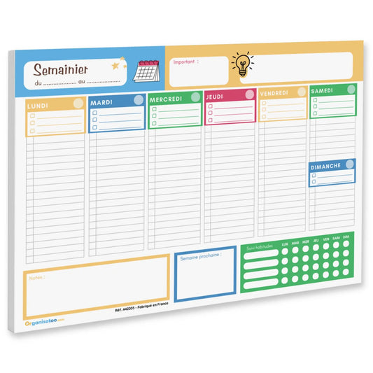Programme de la semaine A4 - Bloc 50 pages planner avec tracker