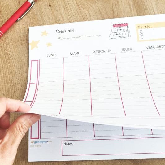 Bloc Planning semaine - planificateur hebdomadaire grand format A4