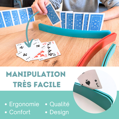 Lot de 4 supports de cartes en bois – Porte-cartes à jouer incurvés Premium
