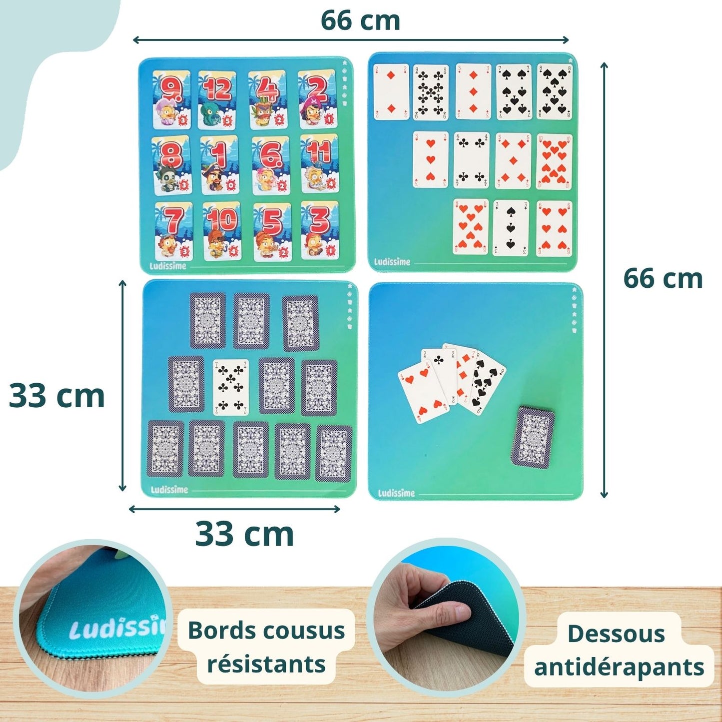 4 mini tapis de jeux de société / cartes à jouer | Format individuel et modulable