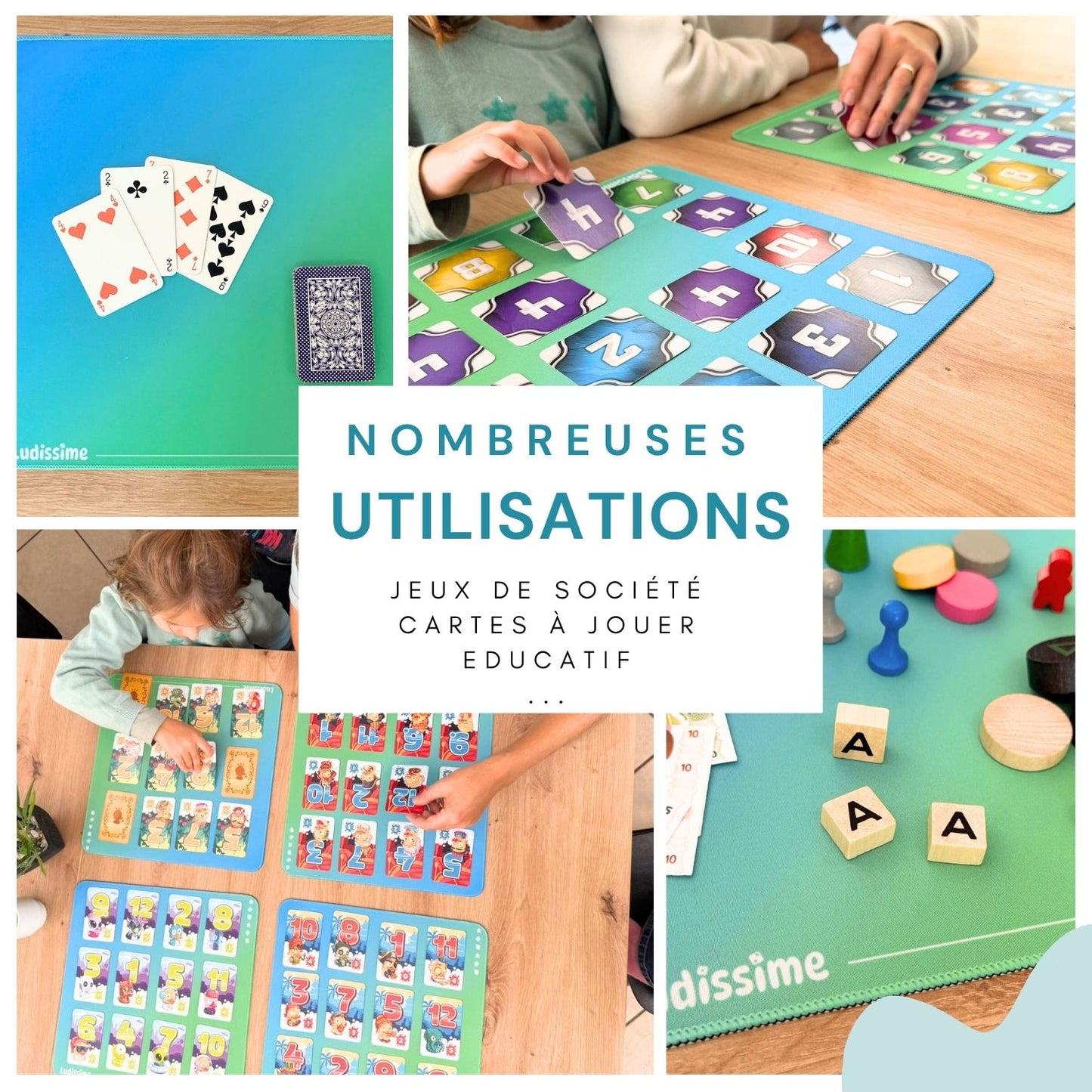 4 mini tapis de jeux de société / cartes à jouer | Format individuel et modulable