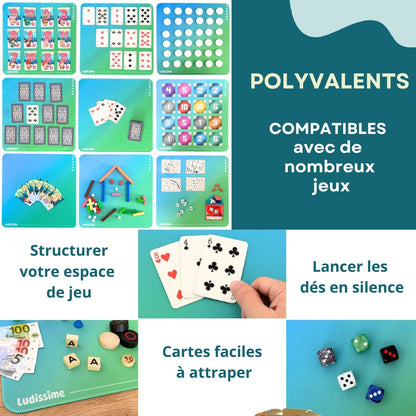 4 mini tapis de jeux de société / cartes à jouer | Format individuel et modulable